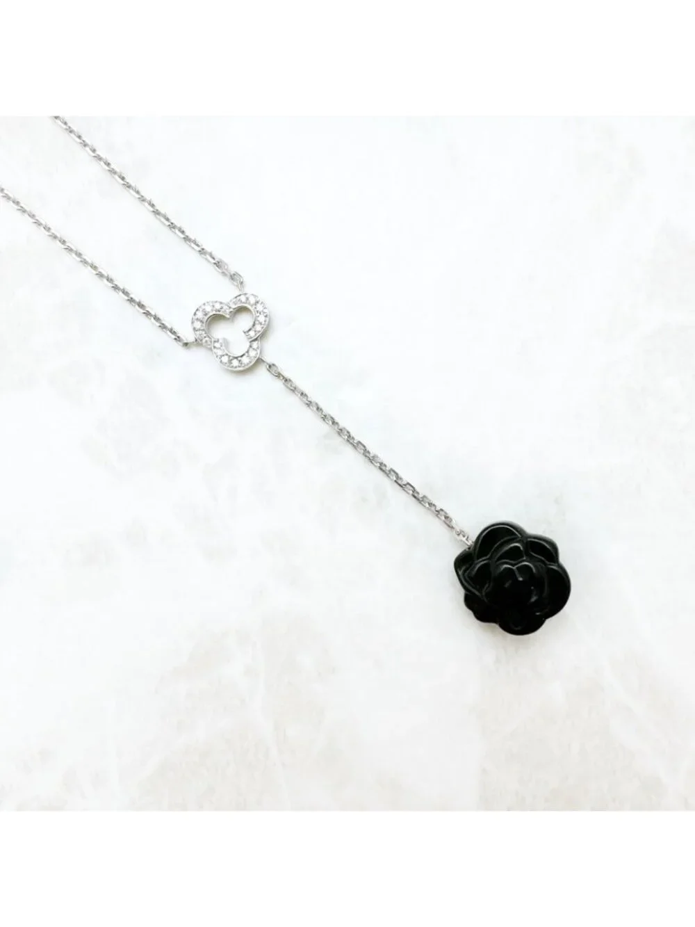 Chanel Camellia Onyx Diamond White Gold Necklace